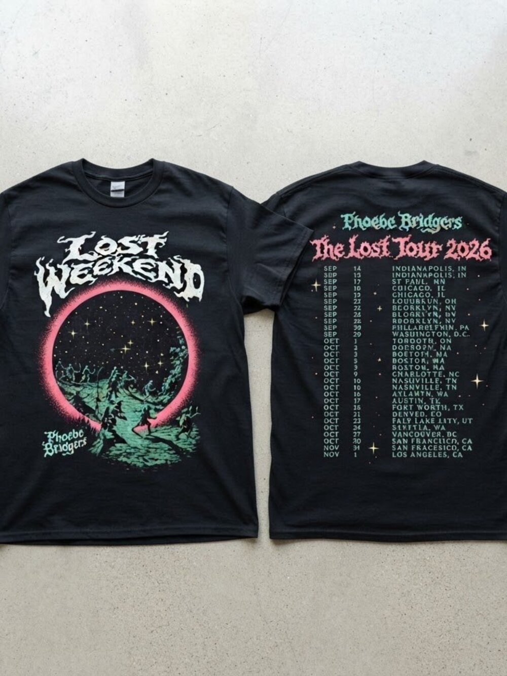 Phoebe Bridgers Lost Weekend Tour 2026 Black T-Shirt S-4XL